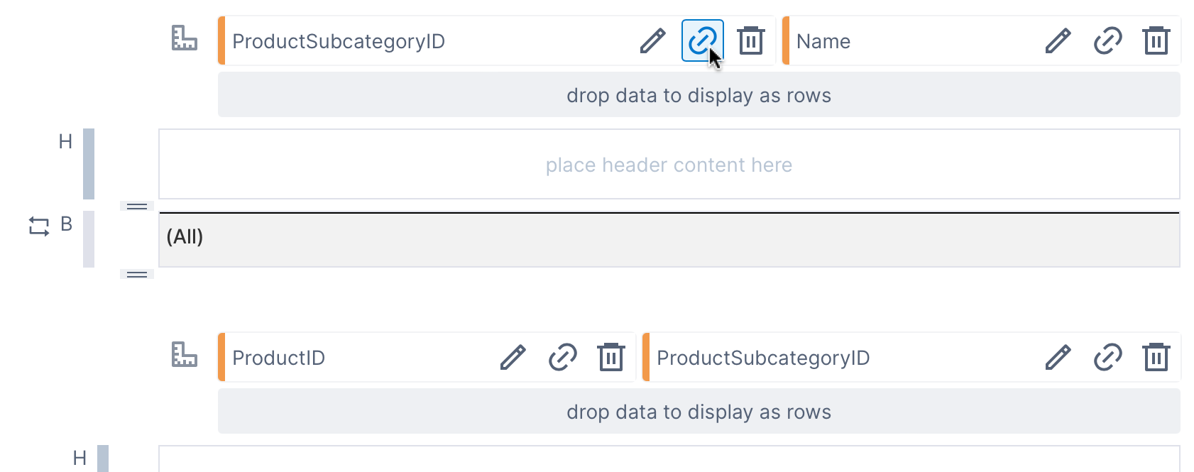 Select the parent group hierarching link icon