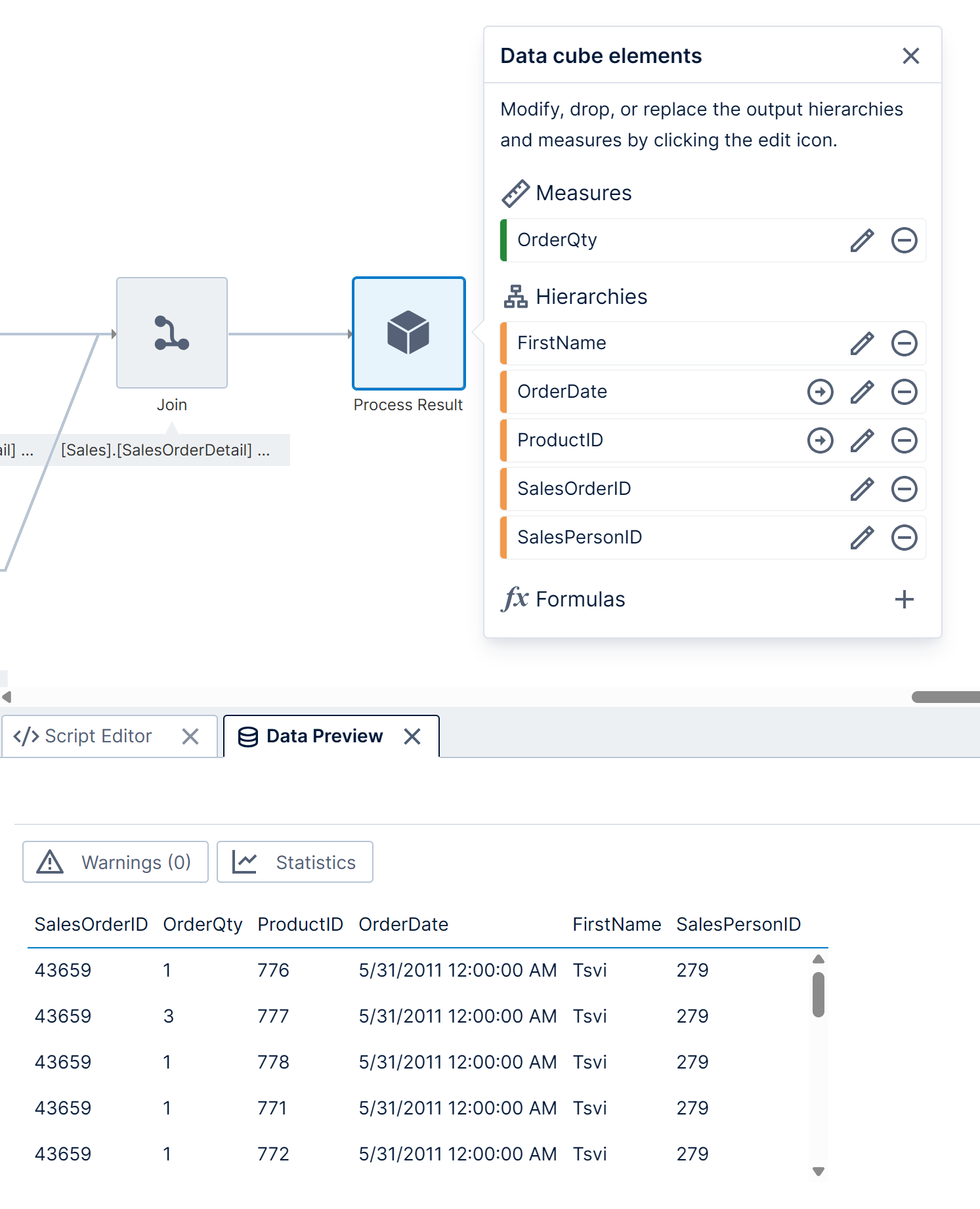 Preview the data cube process result
