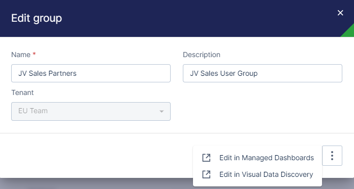 Edit basic group information, or select an option to edit more details in the appropriate module