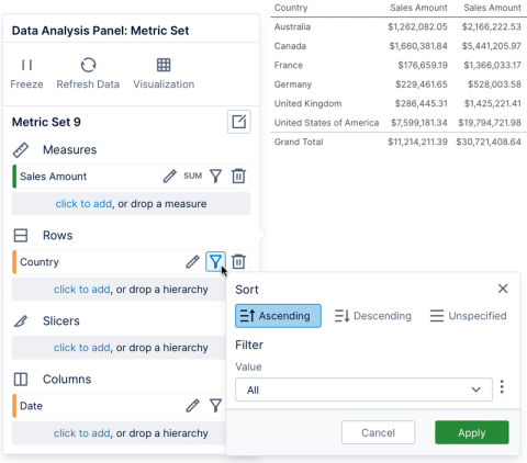 Sort and Filter Metric Data > Filter or Sort Data While Editing