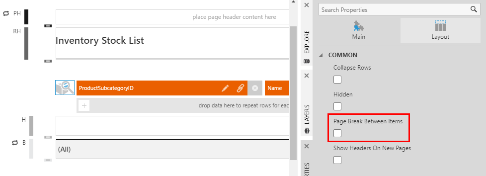 Page break between repetitions