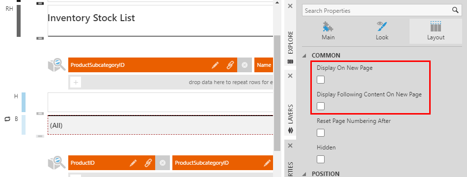 Display a region on a new page