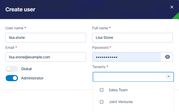 create a new user associated with a tenant
