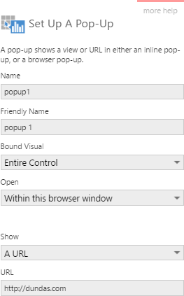 Configuring a pop-up action