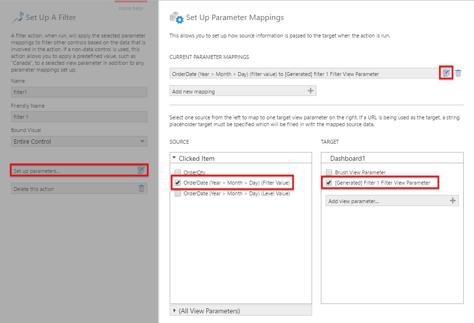 Edit the filter view parameter mapping