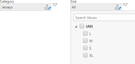 The available size options determined by the selected category
