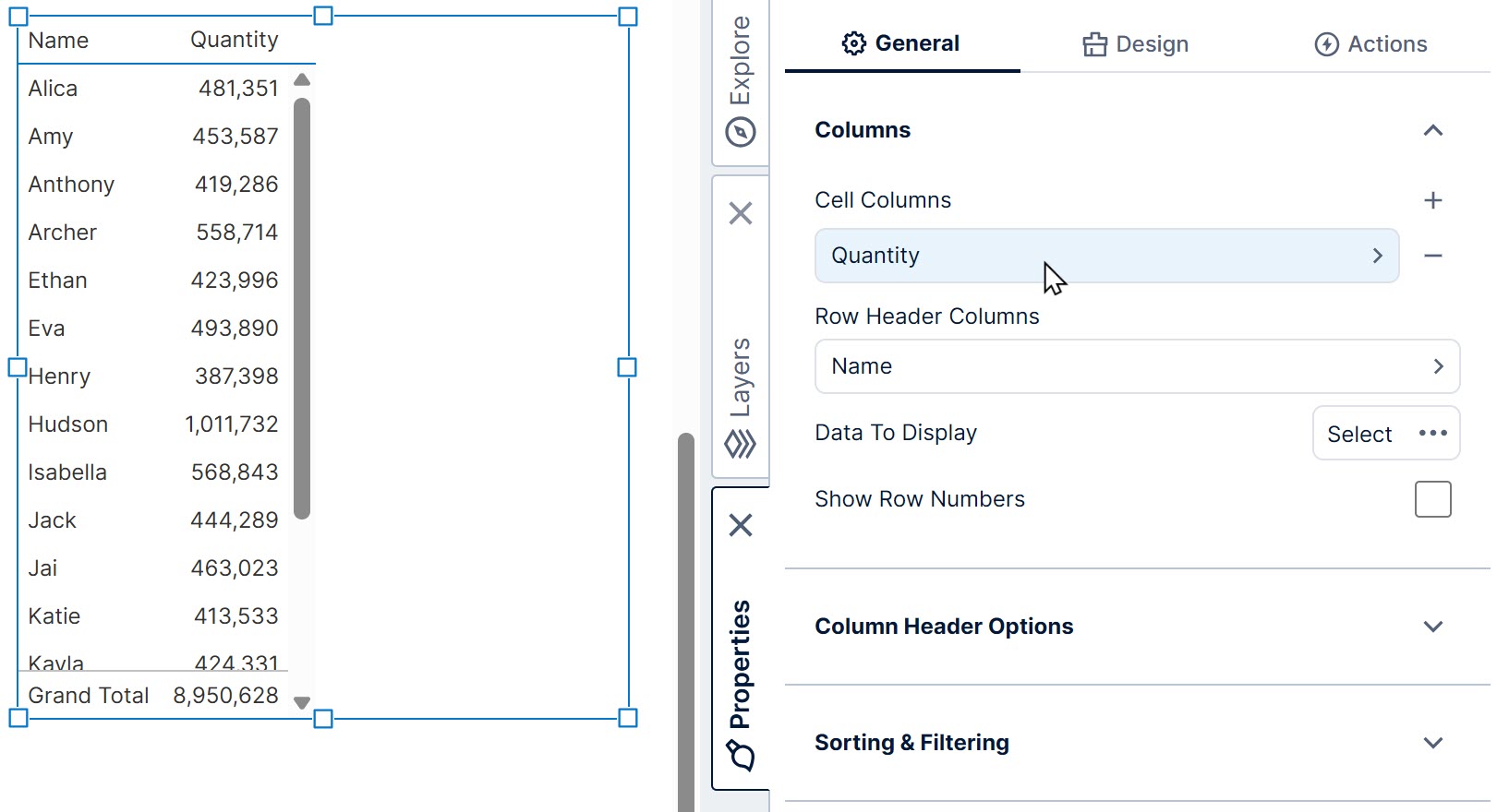 Customize the Quantity column