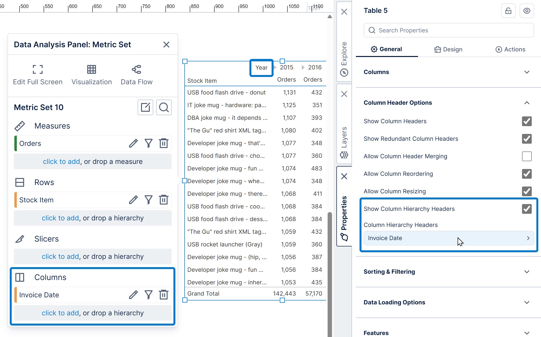 Show Column Hierarchy Headers property