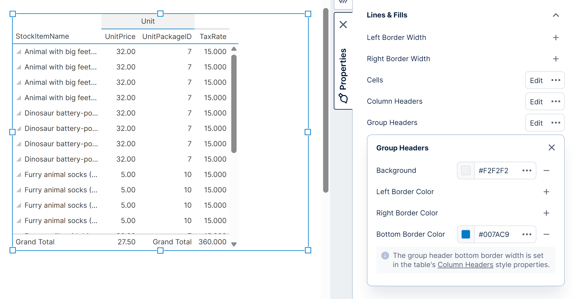 Change the group header text style
