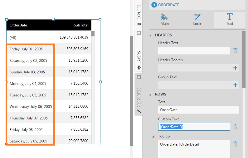 A different date format for the column
