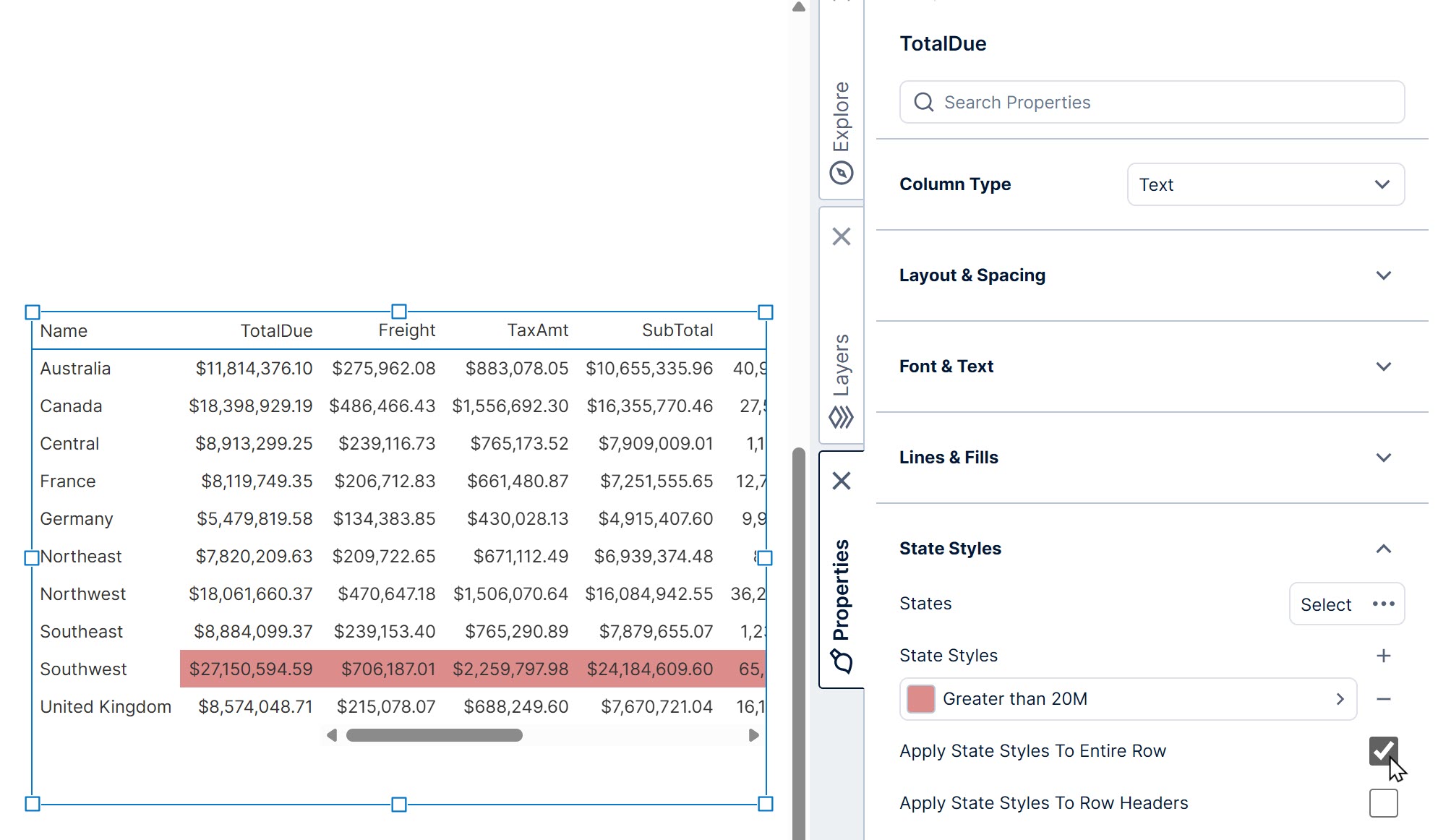 Apply State Styles To Entire Row property
