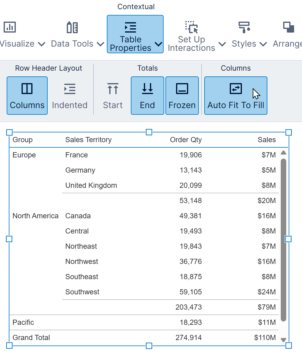 Auto Fit Columns To Fill is checked
