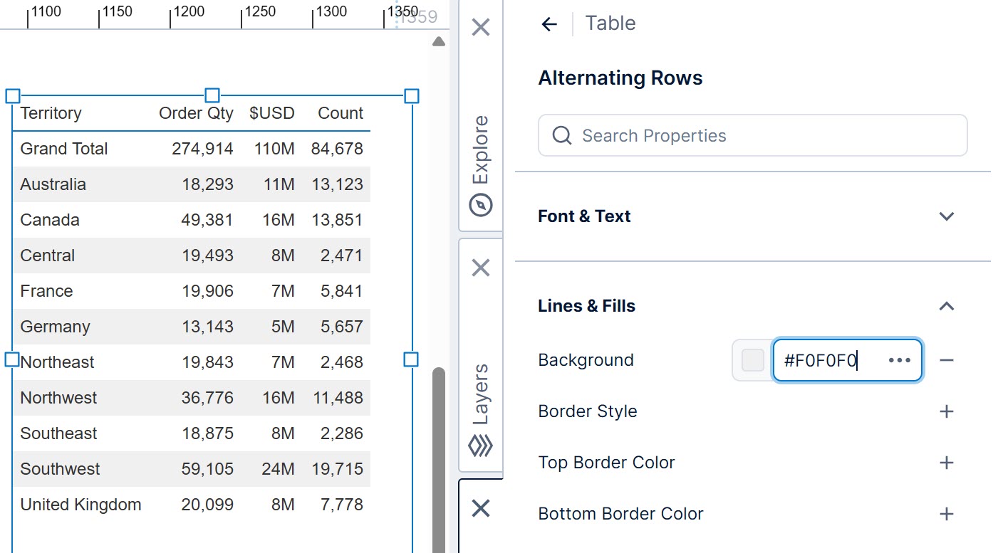 Click the Alternating Row Style