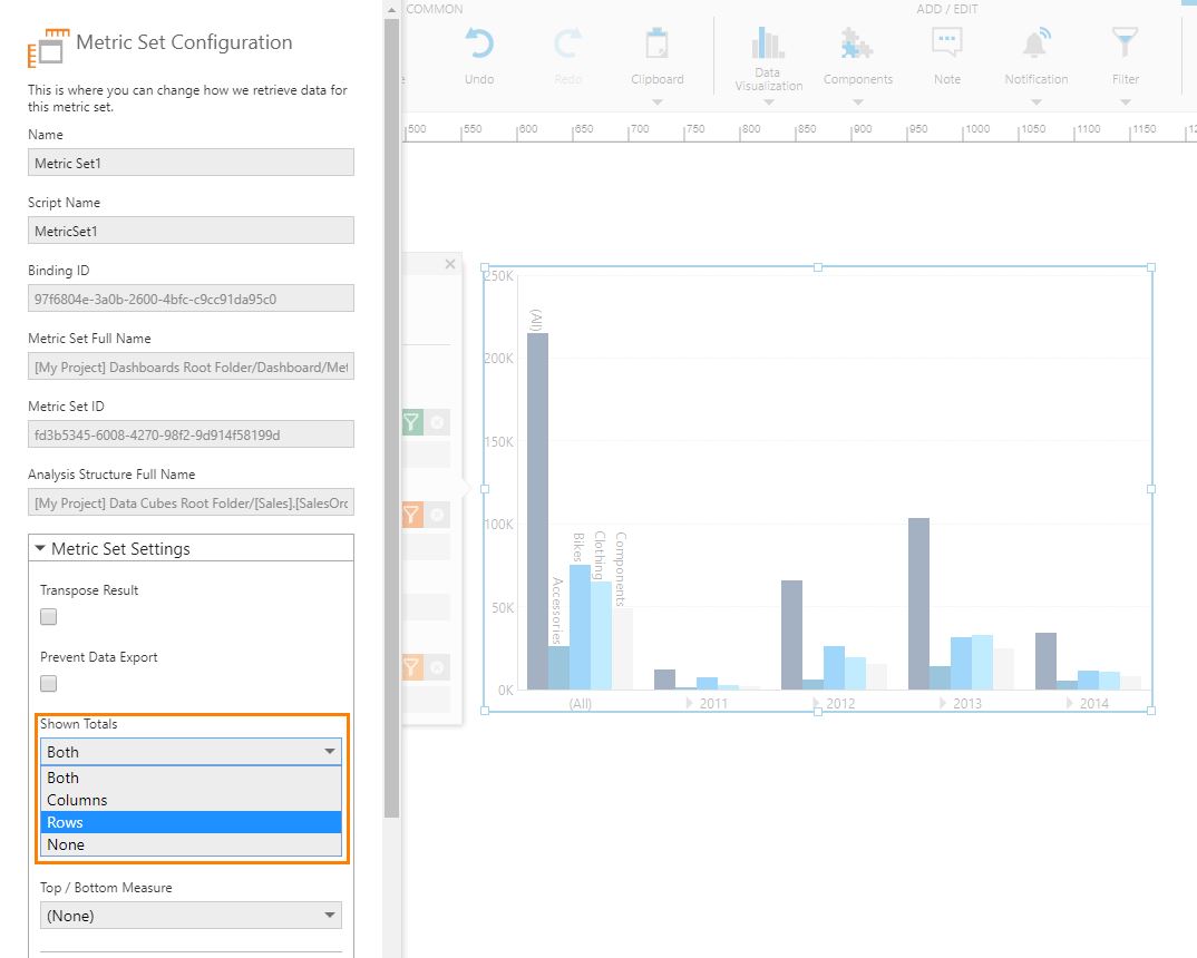 Edit the metric set and configure the totals it should show