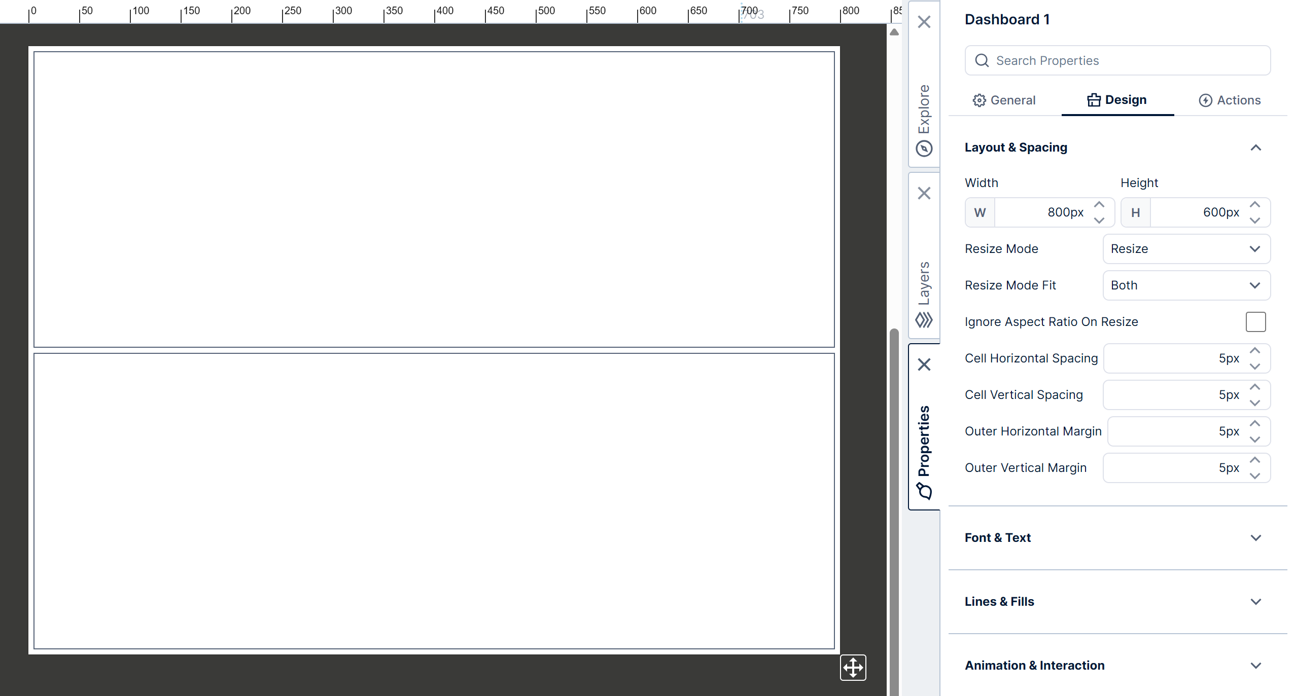 Dashboard with a 1x2 template grid 