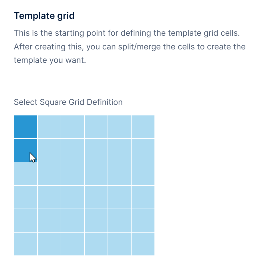 Defining a 1x2 template grid