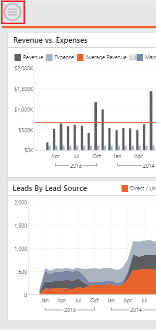 Button image  positioned on the top-left of the dashboard