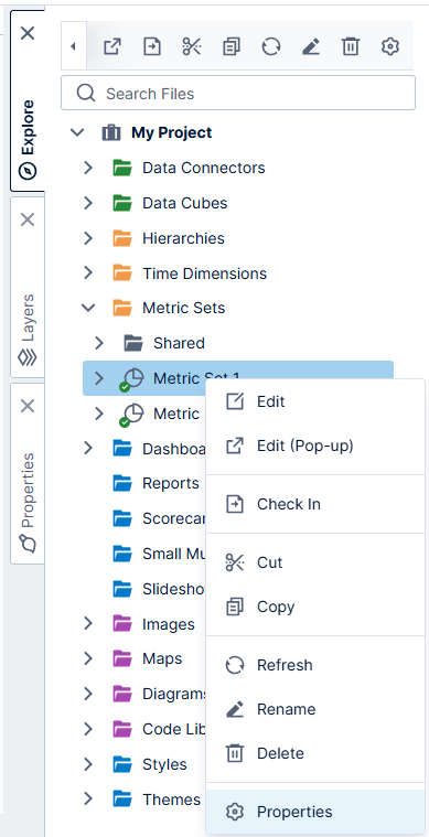 View properties of a metric set