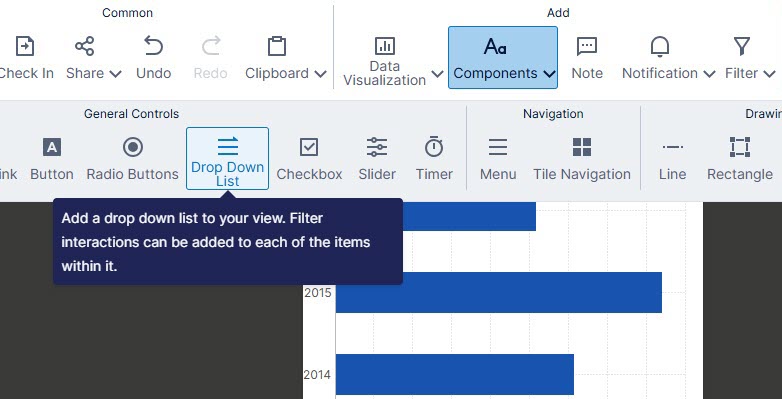 Add a drop down list component from the toolbar