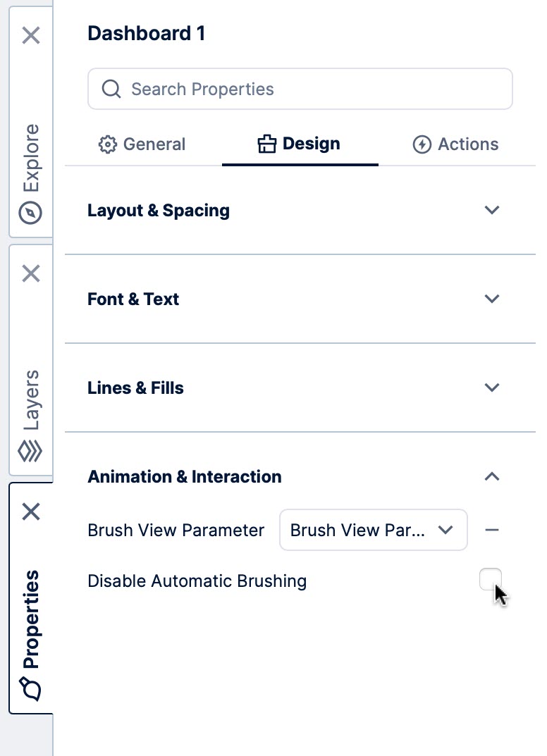 Brushing properties for the dashboard 