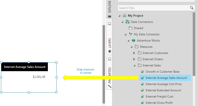 Drag measure to canvas
