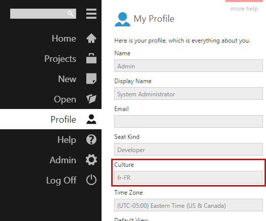 Profile dialog shows the culture associated with your logon session
