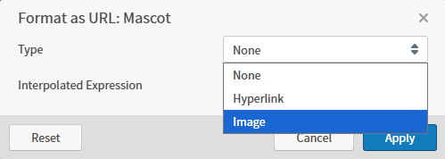 Format as URL work area select Image