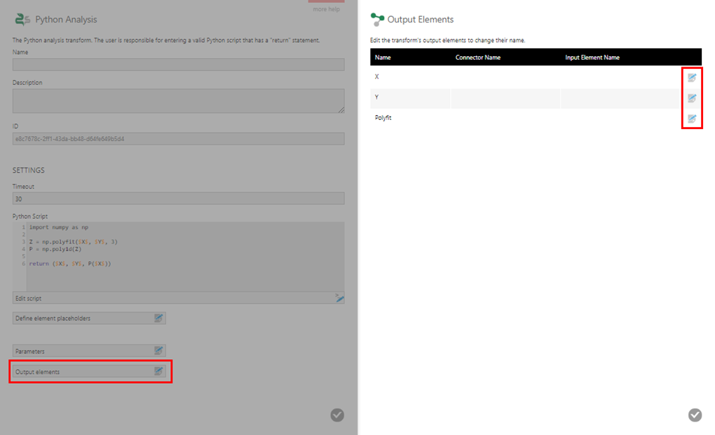 Edit output elements