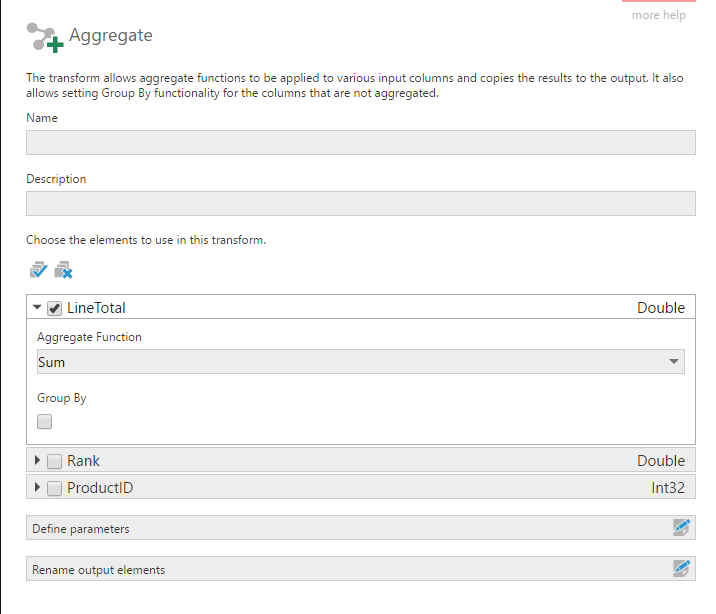  Configure the Aggregate transform