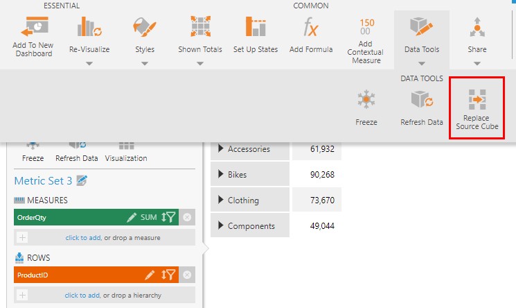 Edit the metric set to replace its source cube