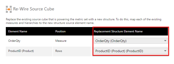 Match the Element Name to the new source element 