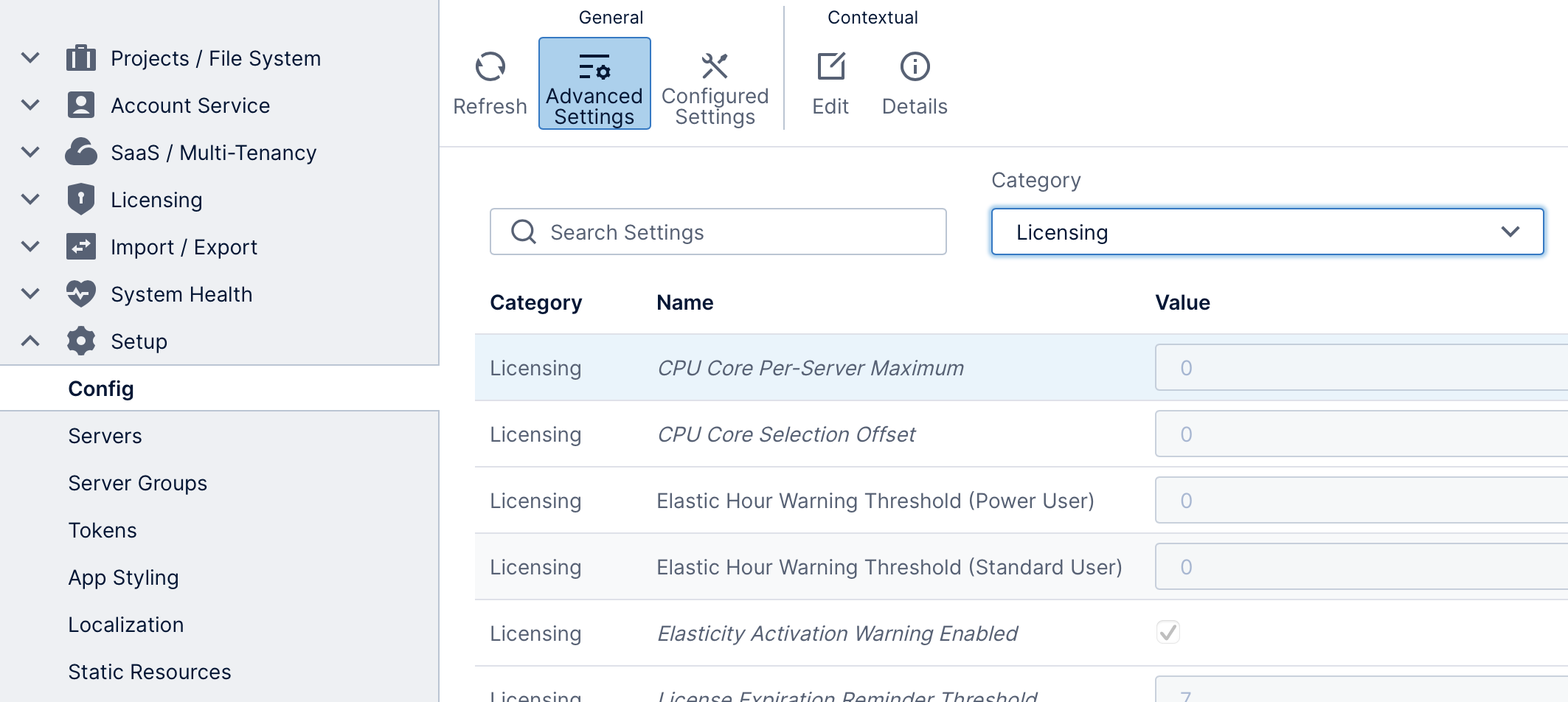Use this work area to enable elasticity warnings