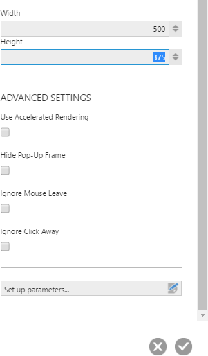 Set the width and height of the popup