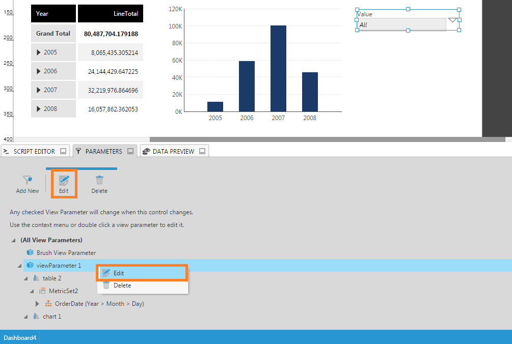 Edit the view parameter