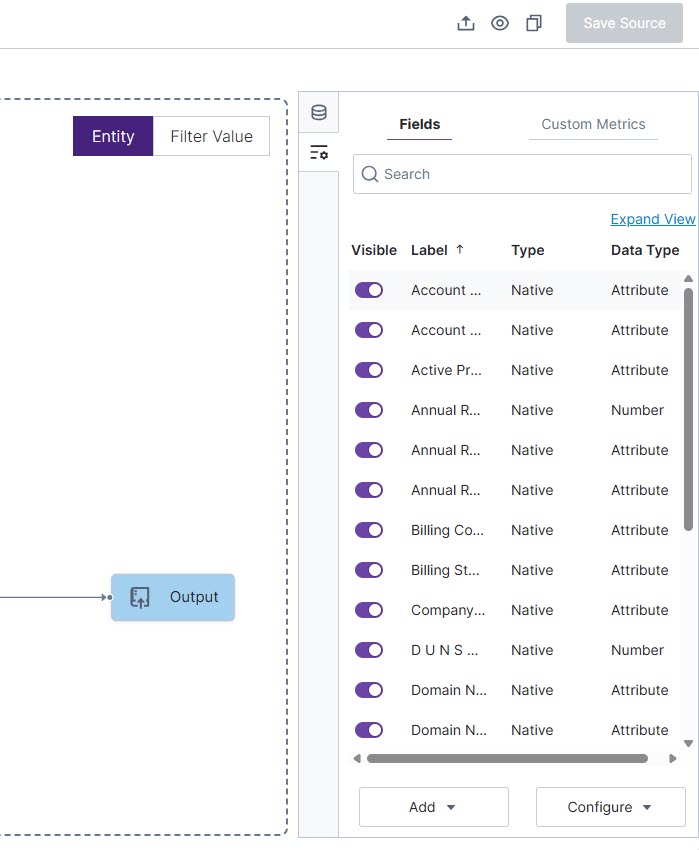 use this work area to manage the visibility of fields and other information related to your data