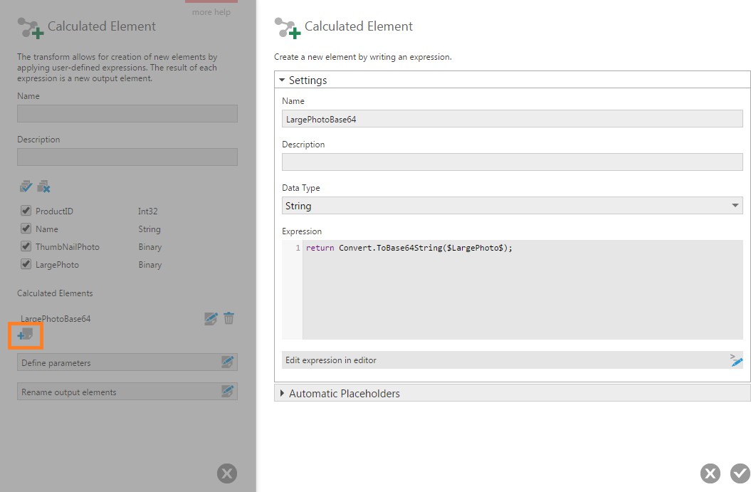 Add a calculated element to convert binary data to base64