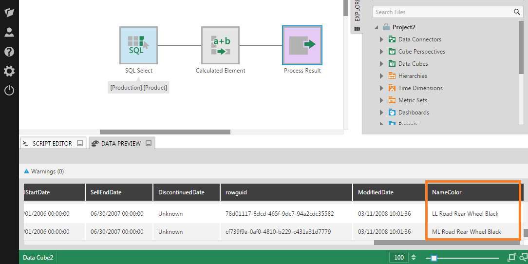 Data Preview for the data cube
