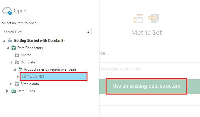 Using an existing Excel data connector in a new metric set
