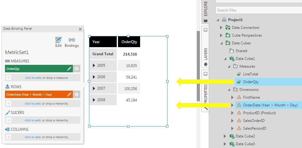Drag columns to set up a table visu ization