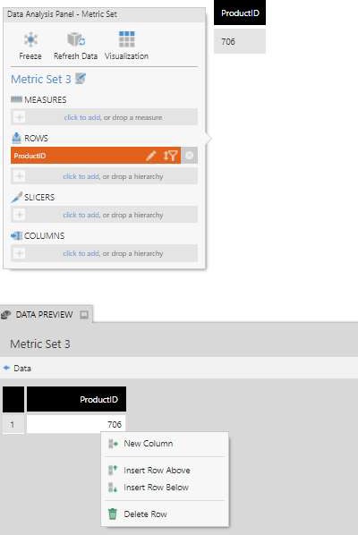 Insert rows and create columns using the context menu