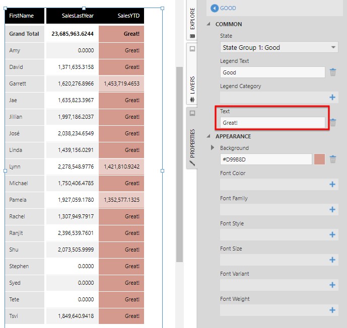  Change the Text for the Good state style