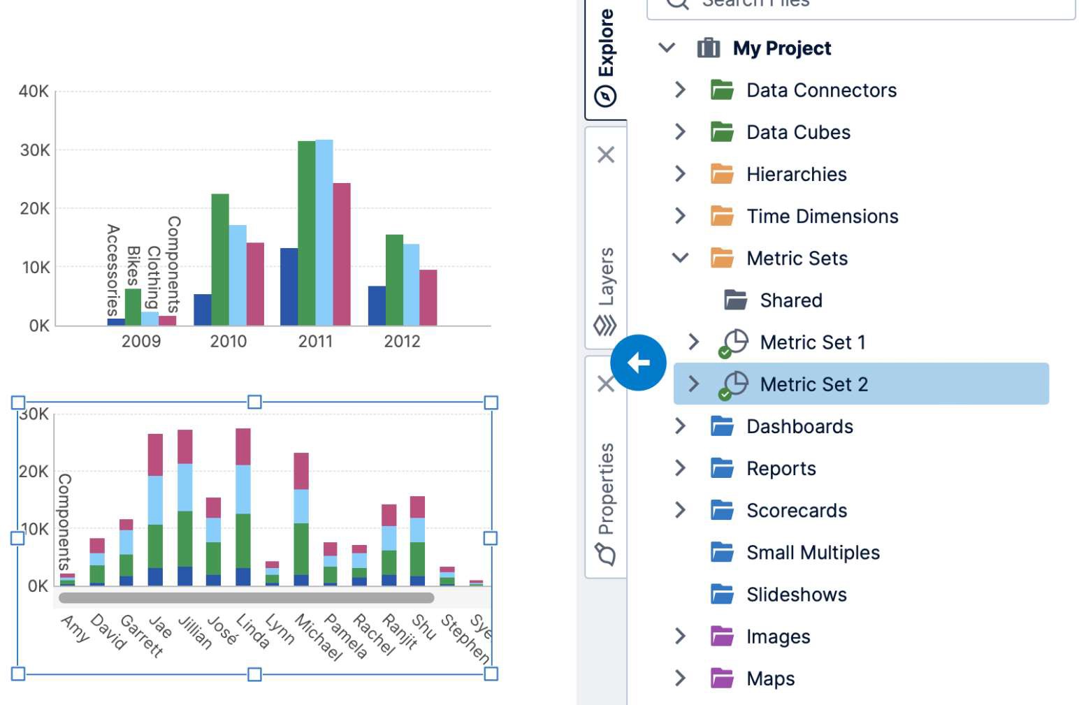 Drag metric sets onto the dashboard
