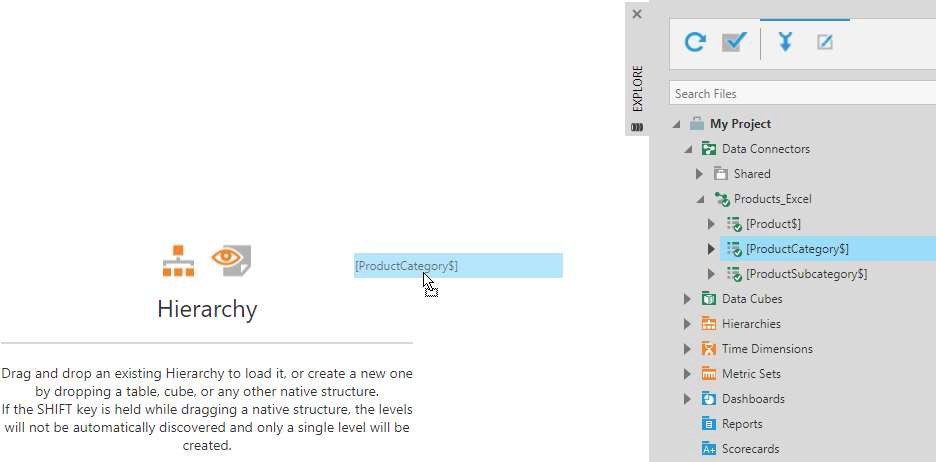 Drag and drop the first level data source