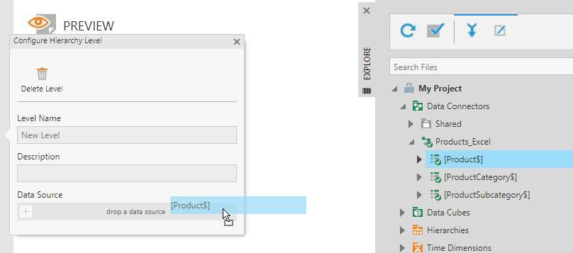 Drag and drop the third level data source 