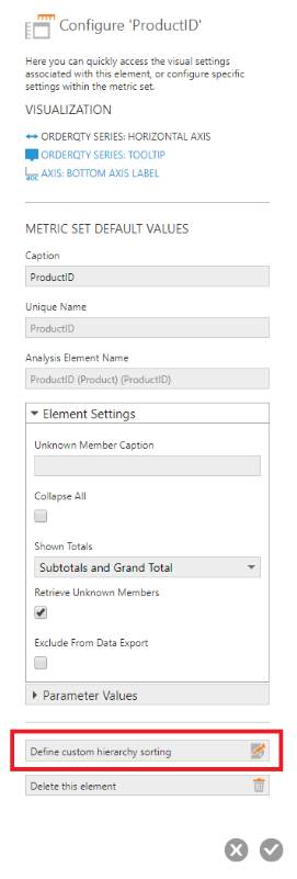 Configure Metric Set Element dialog