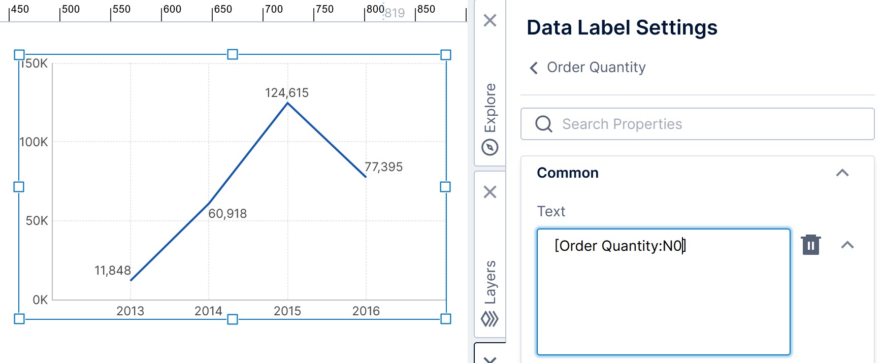 Customizing the format for a measure keyword in data point label text