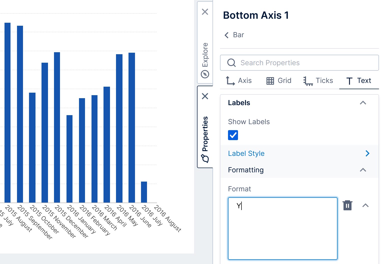 Using a date/time format string for an axis label Format property