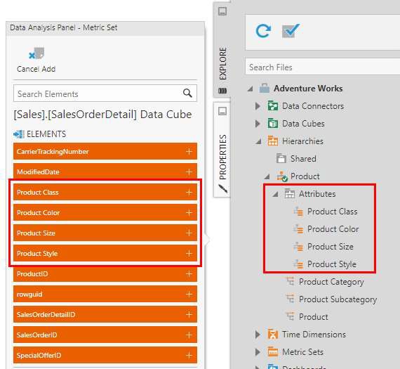 List of Product hierarchy attributes