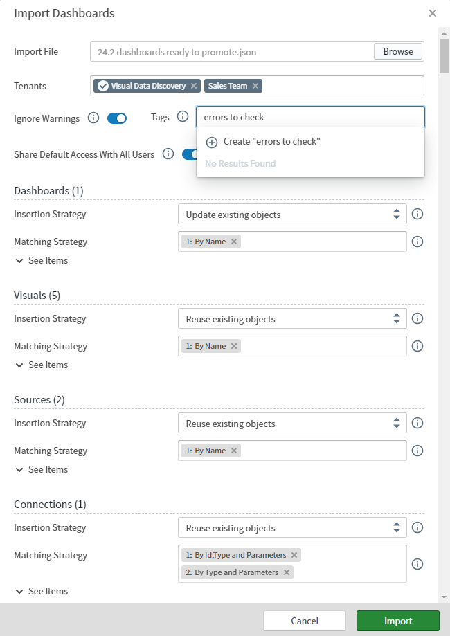 Use this work are to define what JSON file to import, for which tenants, using what insertion strategies, matching strategies, tags, and access levels