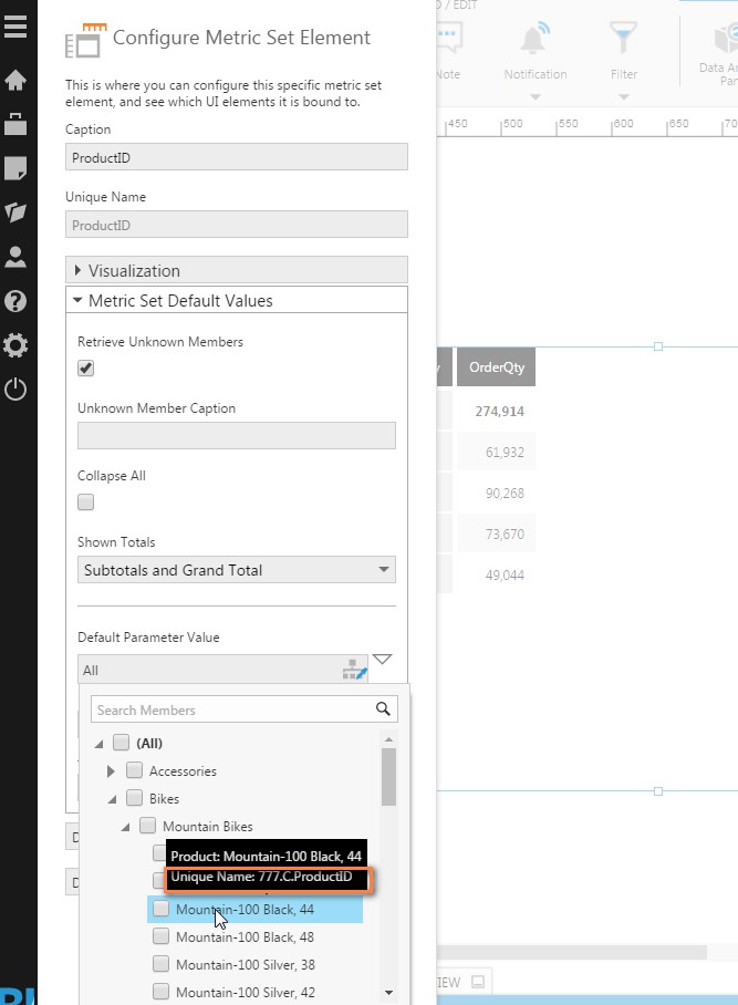 Hover over the hierarchy member 